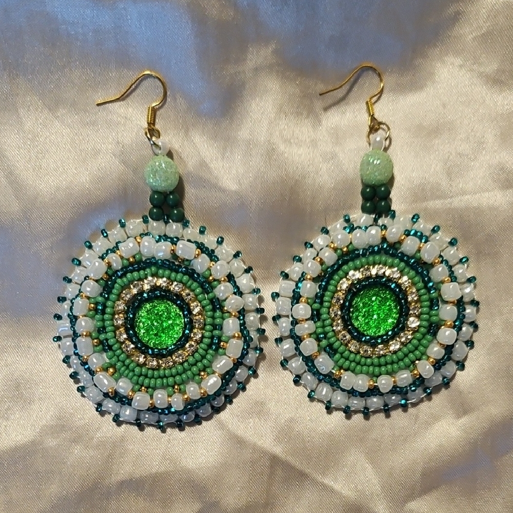 Vibrant Green Beaded Earrings